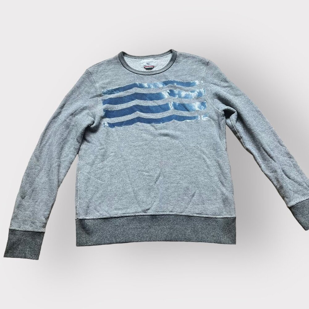 Sol Angeles Size M Gray Blue Waves Las Olas Long Sleeve Crewneck Sweatshirt